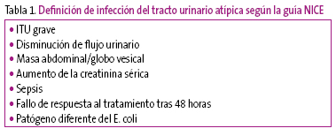 Tabla 1. Definición de infección del tracto urinario atípica según la guía NICE